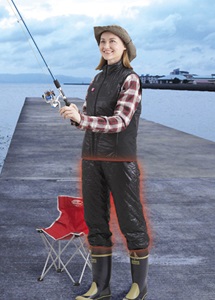 冬のサビキ釣りを快適にする電熱ヒーター付き防寒具（ パンツ 直暖パン 釣り中の着用イメージ ）